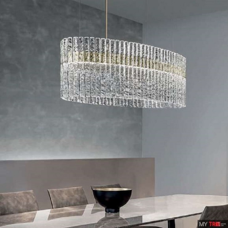 Lampadario da cucina semiautomatico moderno ovale in cristallo d'oro ovale